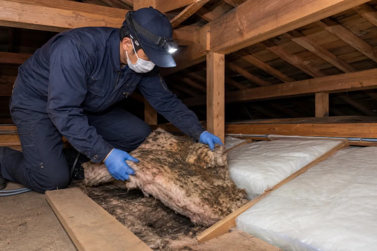 岐阜市長良川沿いのクマネズミ駆除作業