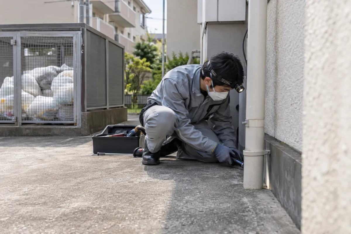 岐阜市岩野田のドブネズミ駆除作業