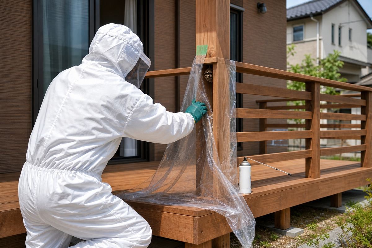 一宮市浅井町・新築一軒家のアシナガバチ駆除事例