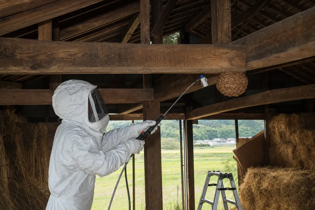 名古屋市東区砂田橋のオオスズメバチ駆除作業中