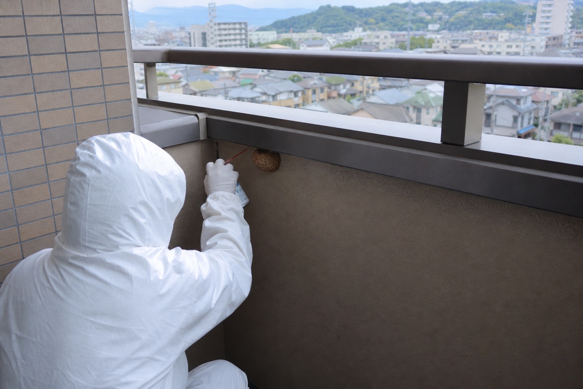 名古屋市緑区篠の風のマンションでスズメバチ駆除作業中