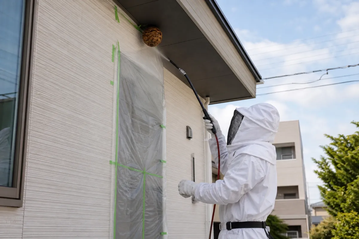名古屋市緑区滝ノ水のキイロスズメバチ駆除作業中