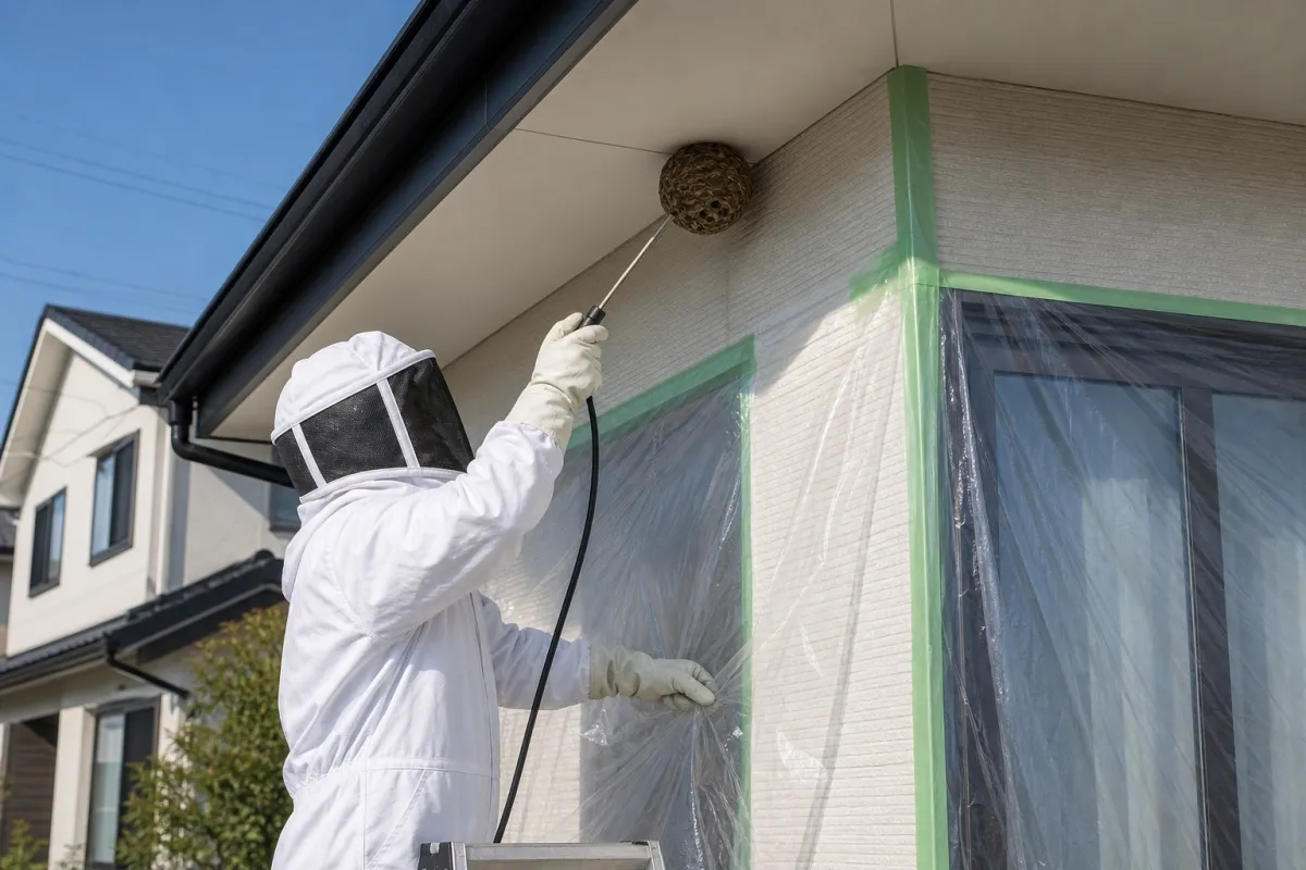 名古屋市緑区鳴子町のキイロスズメバチ駆除作業中