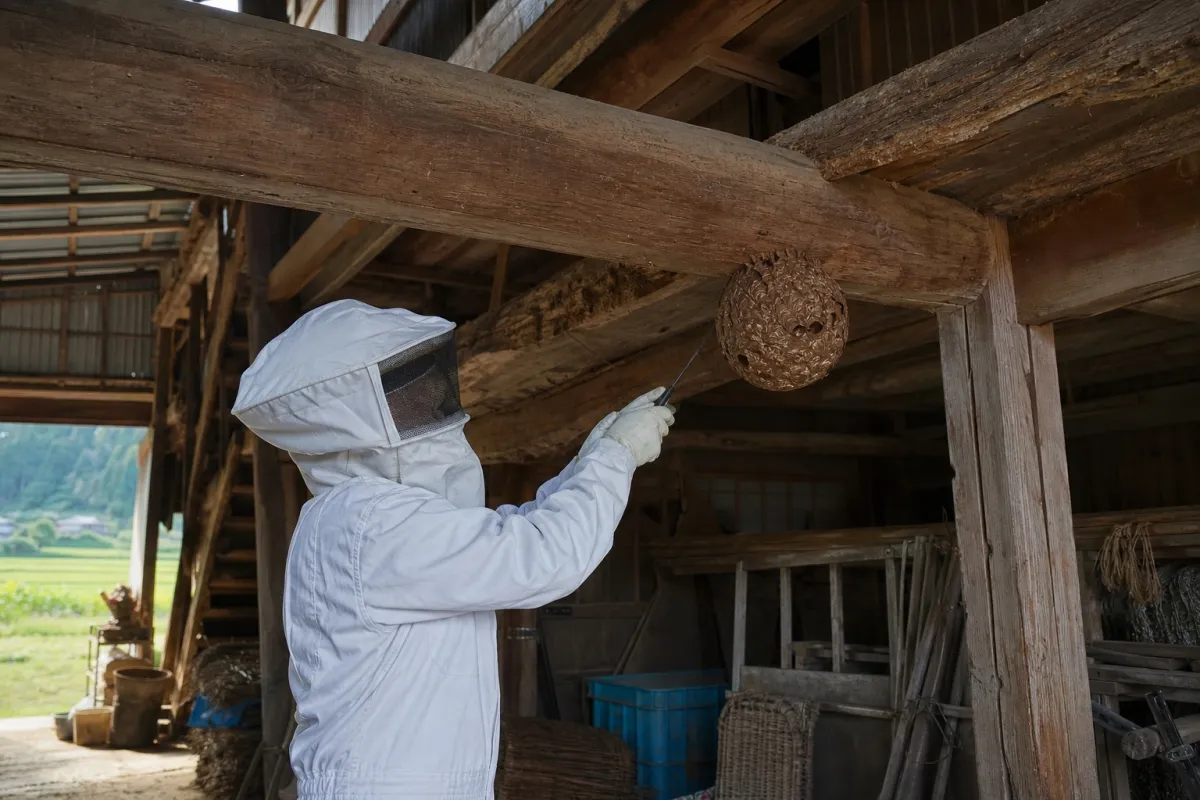 名古屋市瑞穂区内方町のオオスズメバチ駆除作業中
