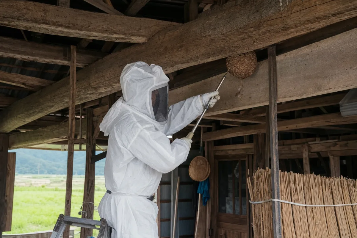 名古屋市守山区大字上志段味のオオスズメバチ駆除作業中