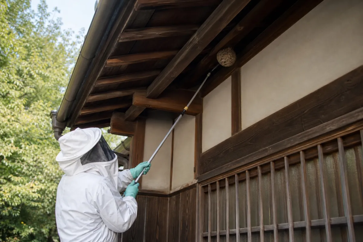 名古屋市中村区則武のスズメバチ駆除作業中