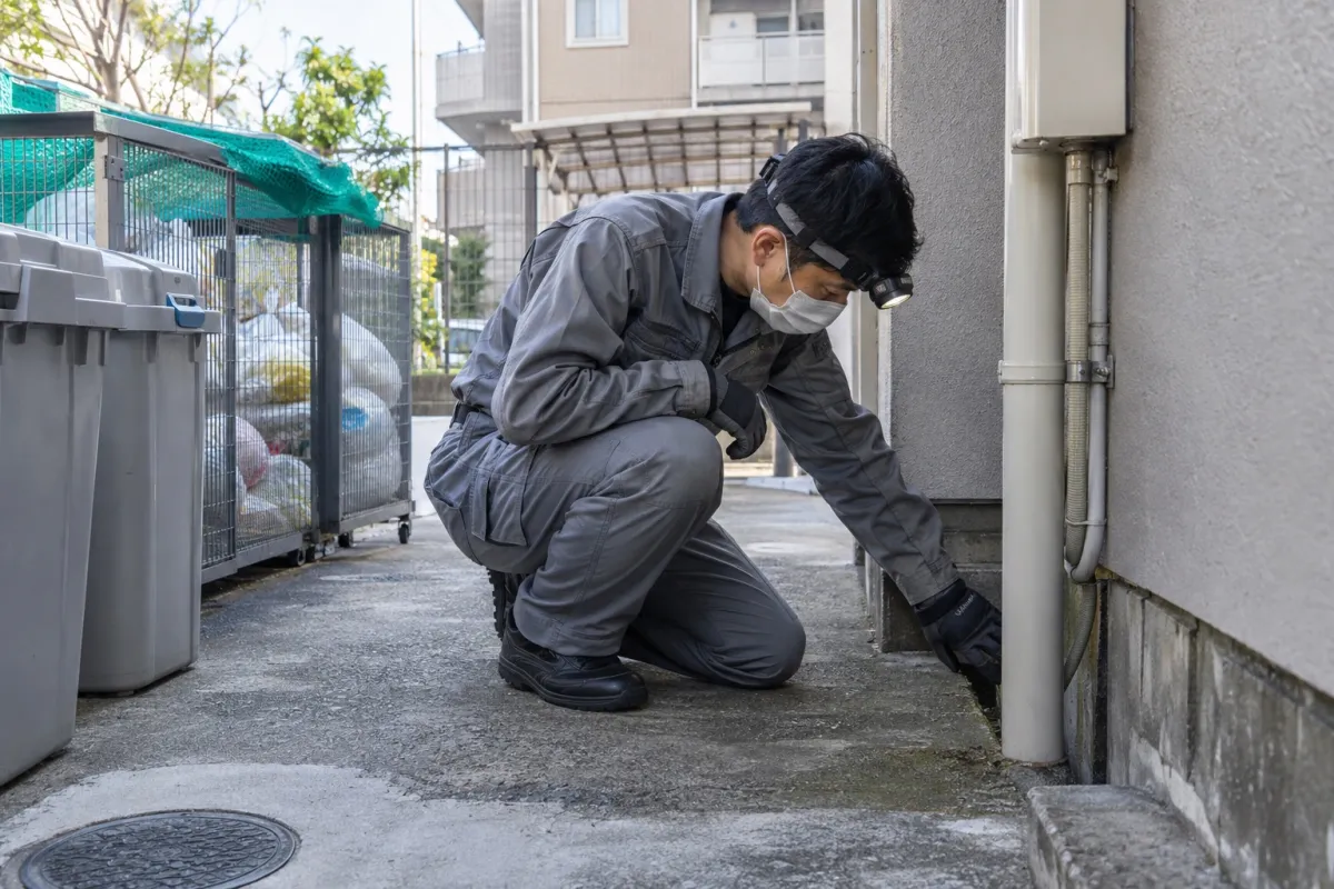名古屋市東区徳川のドブネズミ駆除作業