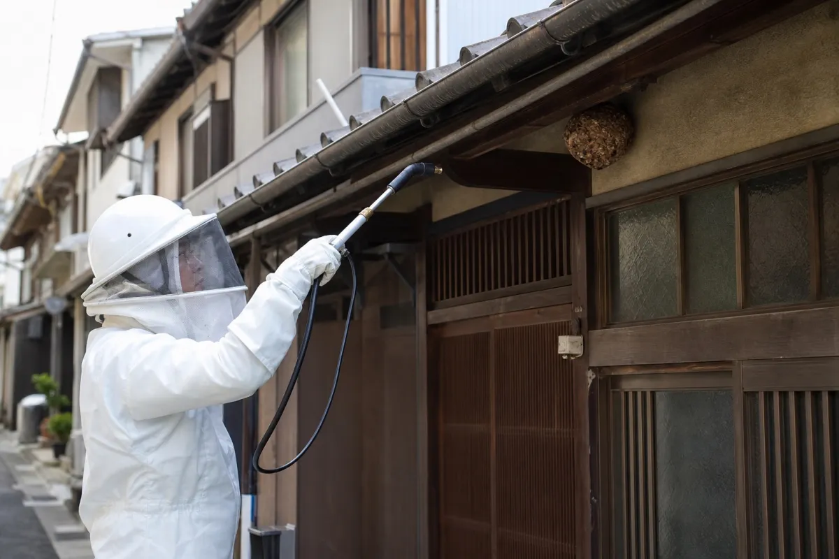 名古屋市熱田区一番のオオスズメバチ駆除作業中