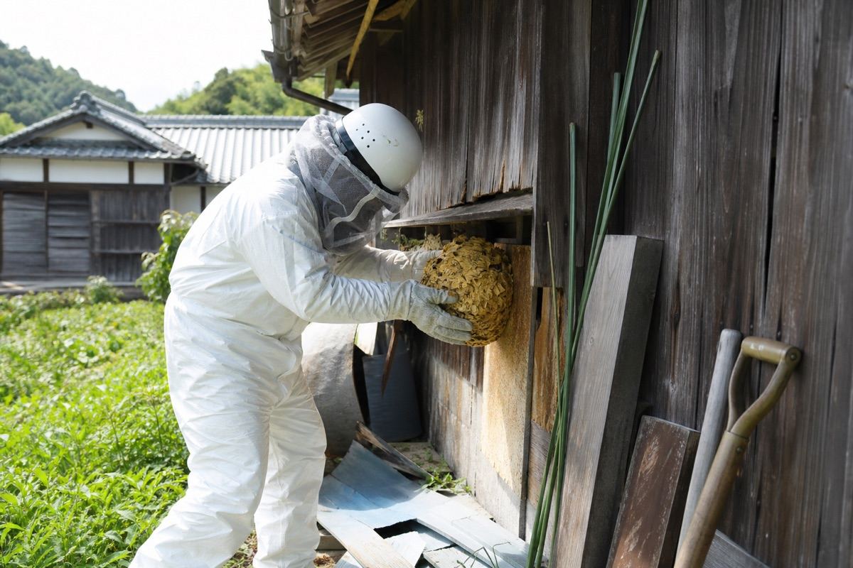 岡崎市本宿町・古民家のキイロスズメバチ駆除事例