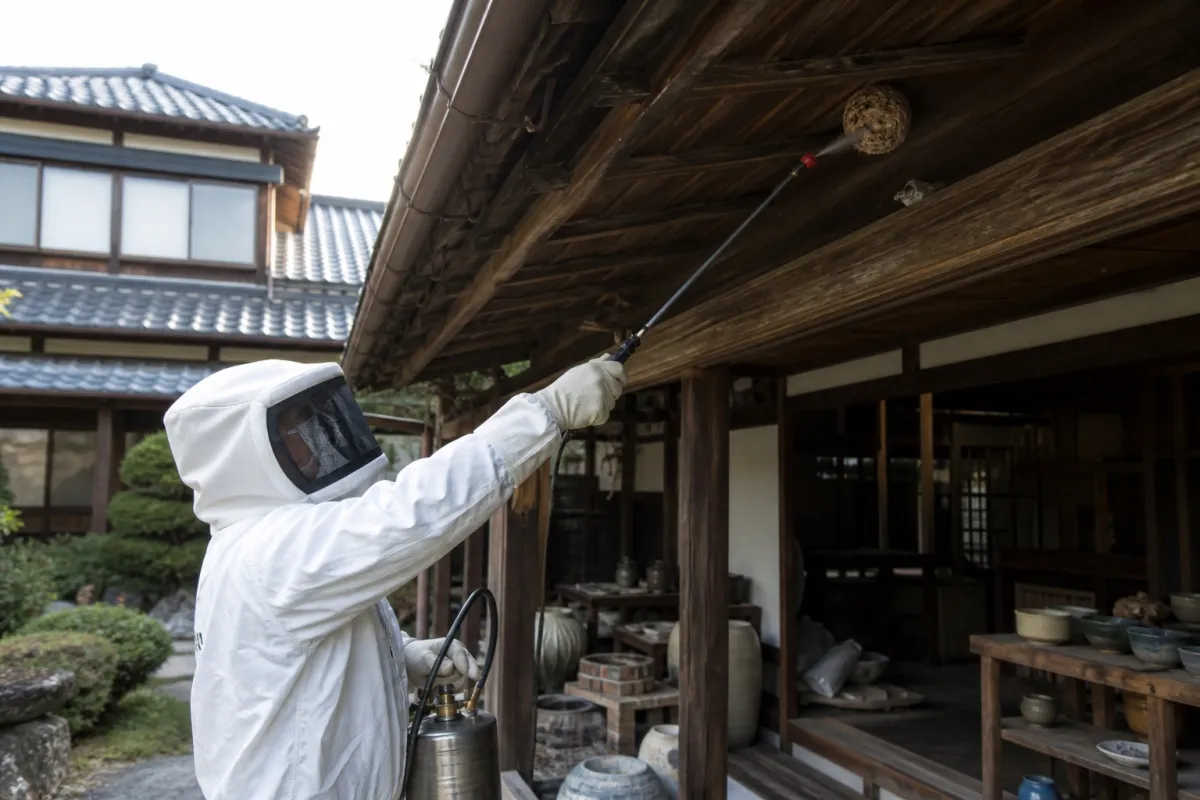 多治見市三の倉町・陶芸工房付き住宅のキイロスズメバチ駆除事例