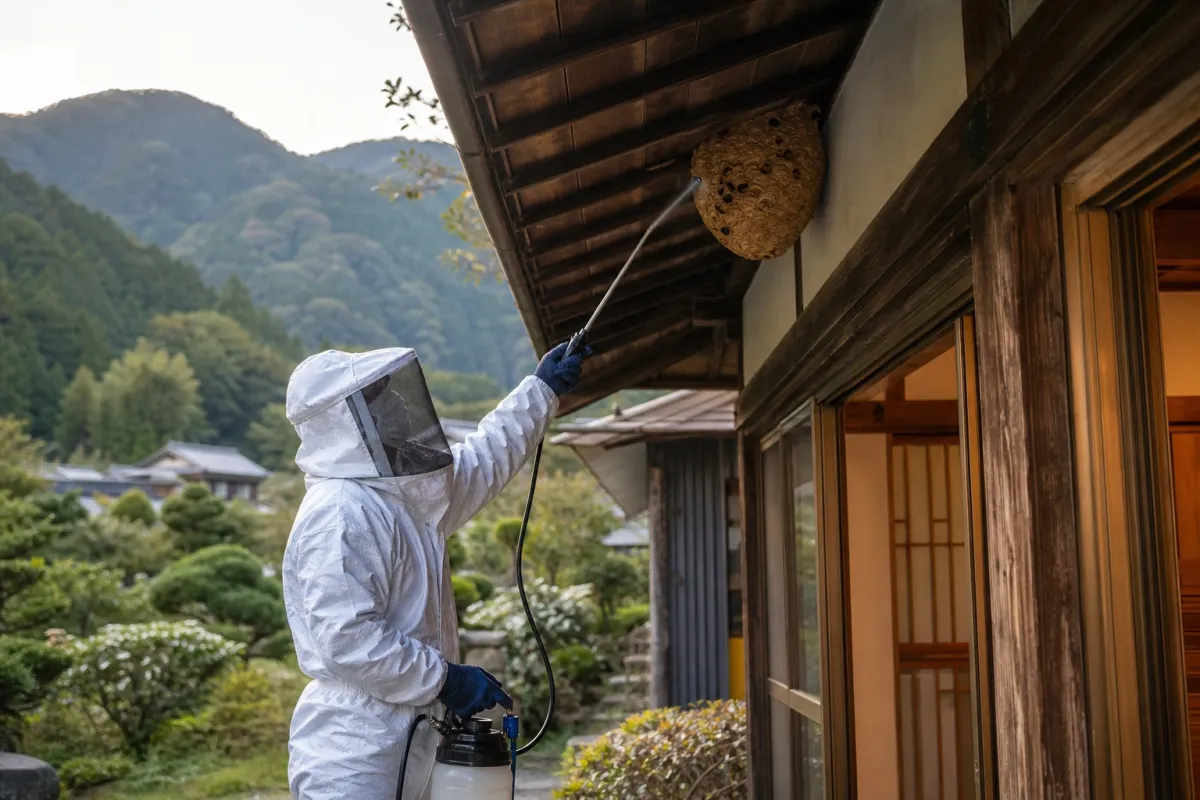 豊橋市嵩山町・山間部住宅のオオスズメバチ駆除事例
